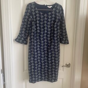 Boden Blue Ruffled Sheath Dress with Bell Sleeves